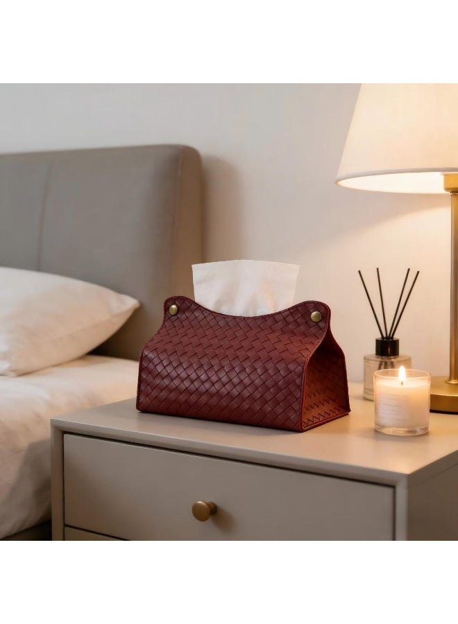 Ins Nordic leather tissue box living room storage pu paper towel bag car paper towel set red - Image 3